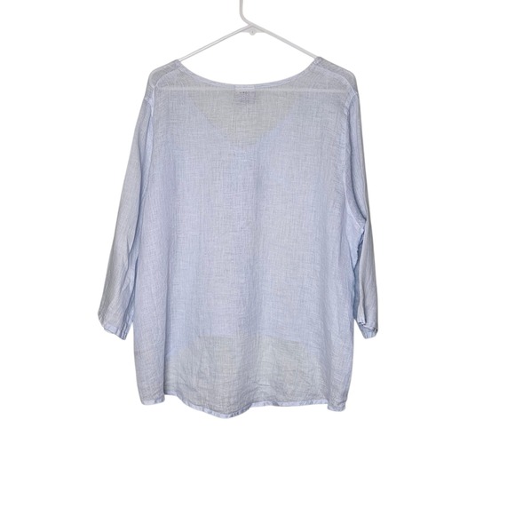 Click by Color Me Cotton Linen Button Down Top High Low Hem Blue L Sustainable - Picture 2 of 8